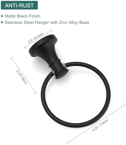 Sturdy Black Bathroom Set With Towel Ring Toilet Paper Holder