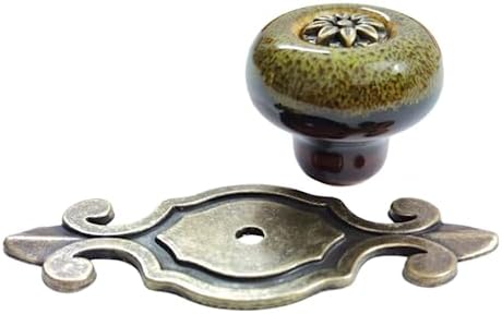 5 Pack Retro Ceramic Knobs with Leopard Print Green Design