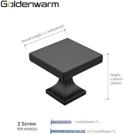GoldenWarm 10Pack Black Cabinet Knobs Matte Square Roll