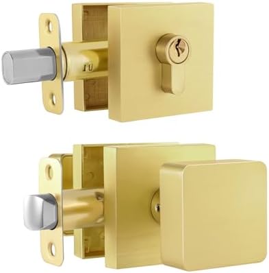 Naubea Gold Door Knob Set with Deadbolt Lock Satin Brass