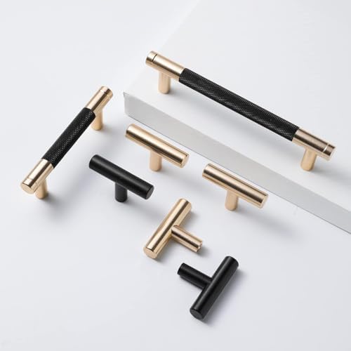 12 Pack 5 Inch Knurled Cabinet Pulls Gold Black Oxidation Finish