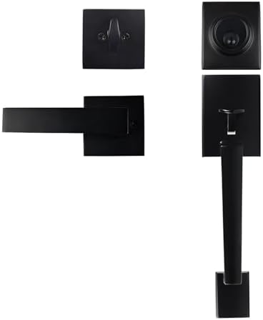 Adjustable and Reversible Front Door Handle Set with Deadbolt Lever in Black