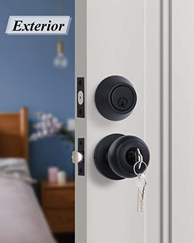 3 Pack All Keyed Identical Deadbolt Door Knob Set Classic Matte Black