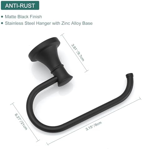 Sturdy Black Bathroom Set With Towel Ring Toilet Paper Holder
