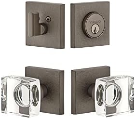 Viaggio Quadrato LINEN Rosette 2-34 Backset with Crystal Knob in Titanium Gray