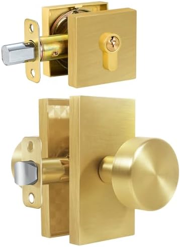 Gold Door Knob Set with Satin Brass Finish
