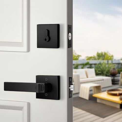 Probrico Matte Black Exterior Door Lockset with Deadbolt and Lever