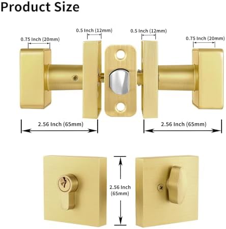 Naubea Gold Door Knob Set with Deadbolt Lock Satin Brass