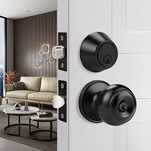 Probrico 6-Set Front Door Entry Knob Deadbolt Combination Set Matte Black