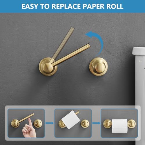 RUMOSE Gold-Brushed Wall-Mounted Toilet Hand Towel Holder Set 2PCS