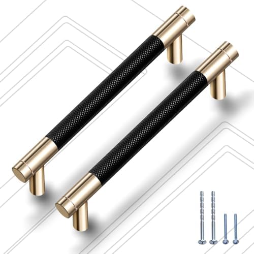 12 Pack 5 Inch Knurled Cabinet Pulls Gold Black Oxidation Finish