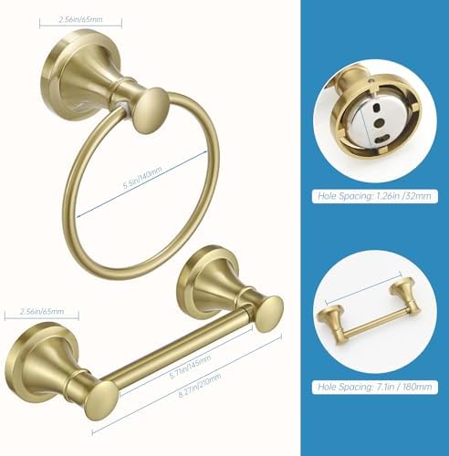 RUMOSE Gold-Brushed Wall-Mounted Toilet Hand Towel Holder Set 2PCS