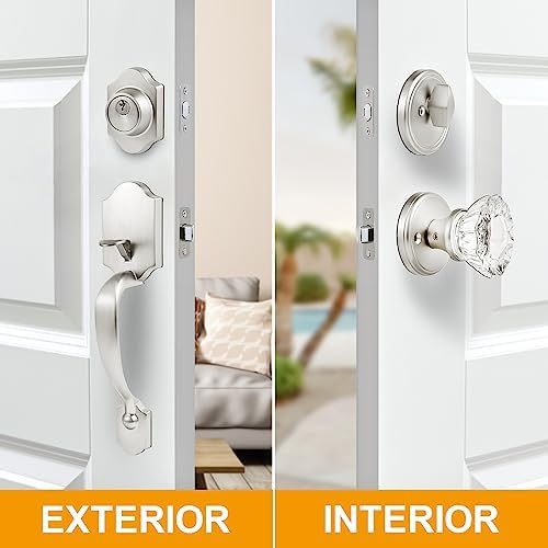 Stylish Front Door Handles with Crystal Knobs and Adjustable Latch