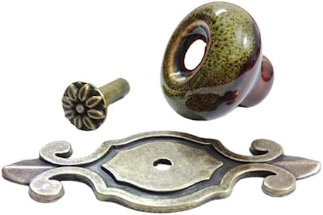 5 Pack Retro Ceramic Knobs with Leopard Print Green Design