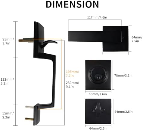 Adjustable and Reversible Front Door Handle Set with Deadbolt Lever in Black