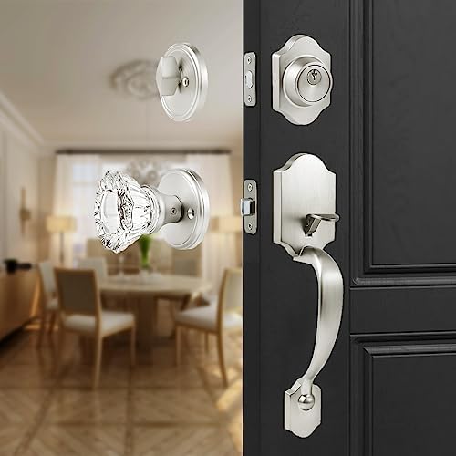 Stylish Front Door Handles with Crystal Knobs and Adjustable Latch