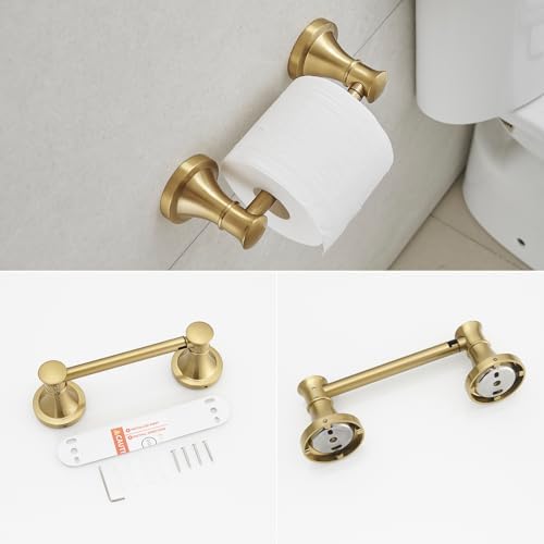 RUMOSE Gold-Brushed Wall-Mounted Toilet Hand Towel Holder Set 2PCS