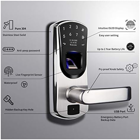 Smart Door Lock Fingerprint Keypad V8 Keyless Entry Left Handle Only