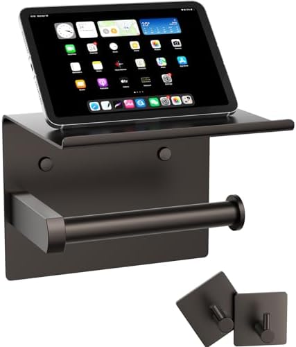 Tindbea Mega Size Toilet Paper Holder with Shelf and Towel Hooks