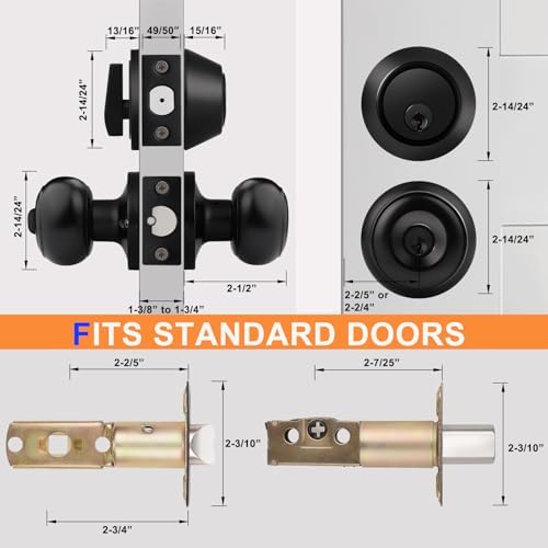 Probrico 6-Set Front Door Entry Knob Deadbolt Combination Set Matte Black