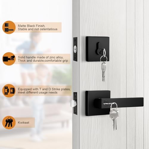 Probrico Matte Black Exterior Door Lockset with Deadbolt and Lever