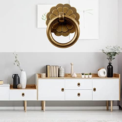 6-Piece Antique Brass Ring Pulls for Cabinets