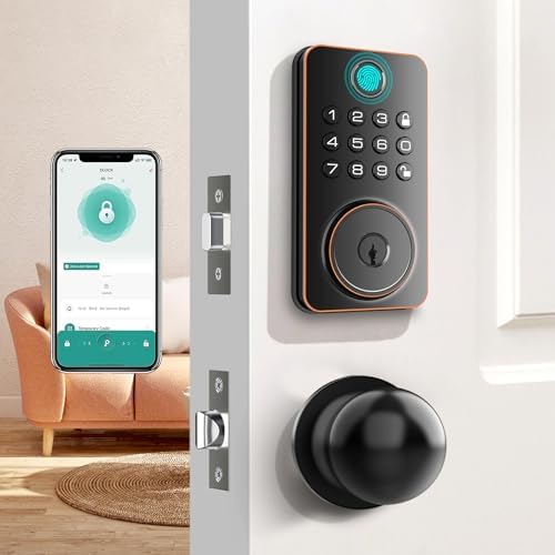 Fingerprint Deadbolt Lock with Smart Keyless Entry - 5-in-1 Unlock Gold Black