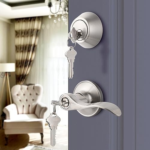 10 Sets Front Entry Handle Set Satin Nickel