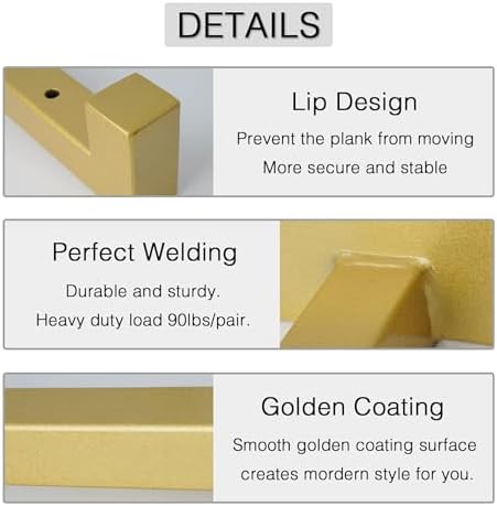 Sturdy Gold Floating Shelf Brackets for Kitchen Bathroom