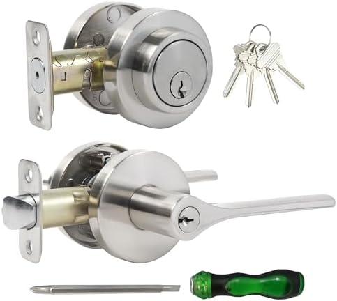 Easy to Install Door Lock Set with Deadbolt and Handle Satin Nickel