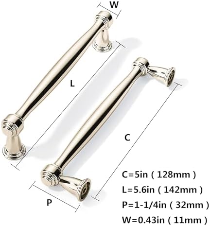 10-Piece Polished Nickel Cabinet Pulls 125-inch 32mm Hole Centers