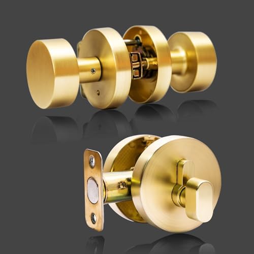 Gold Entry Door Knob and Deadbolt Combo Set Satin Brass