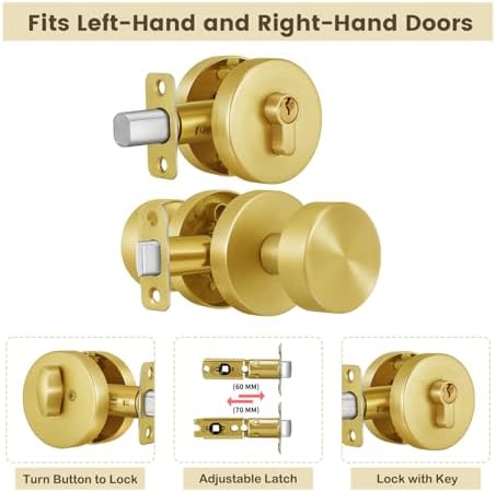 Gold-Plated Front Door Knob Deadbolt Set with SATIN Brass Finish