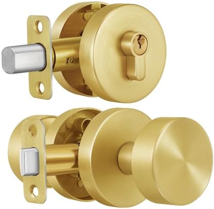 Gold-Plated Front Door Knob Deadbolt Set with SATIN Brass Finish