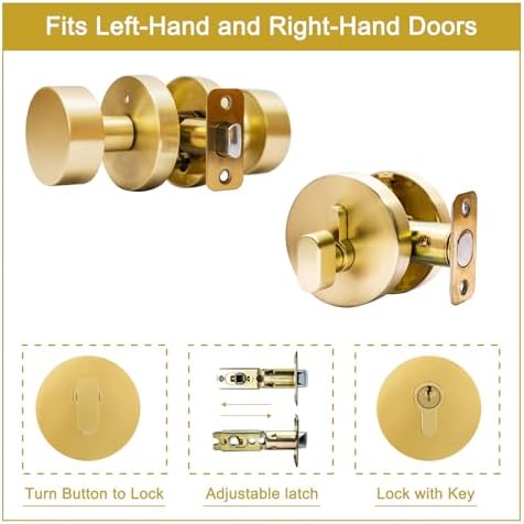 Gold Entry Door Knob and Deadbolt Combo Set Satin Brass