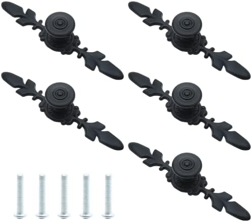 Pack of 5 Antique Black Cabinet Knobs with Backplate 48 Inch