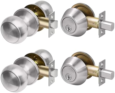 Secure Entry Deadbolt Lock Passage Door Knob Pair