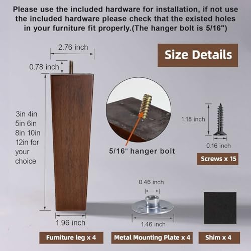 Solid Natural Wood Furniture Legs