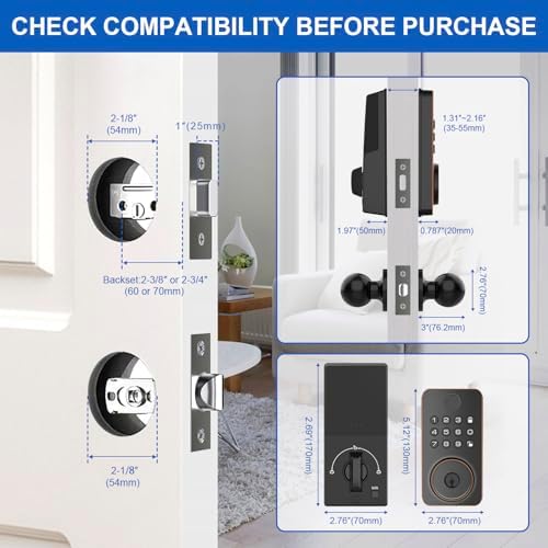 Fingerprint Deadbolt Lock with Smart Keyless Entry - 5-in-1 Unlock Gold Black