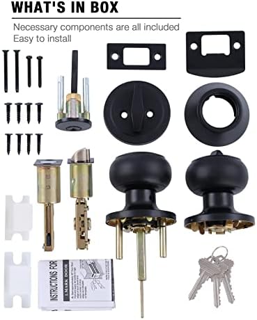 3 Pack All Keyed Identical Deadbolt Door Knob Set Classic Matte Black