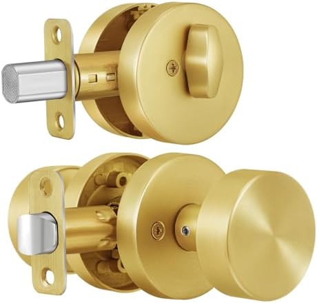 Gold-Plated Front Door Knob Deadbolt Set with SATIN Brass Finish
