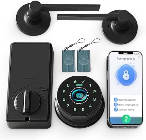 Secure fingerprint door lock with 2 lever handles and smart features