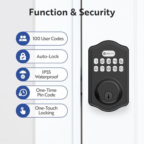 Solity AT1 Smart Deadbolt Lock with 100 Custom Codes Keyless Entry