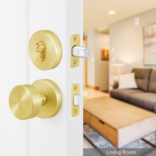 Gold-Plated Front Door Knob Deadbolt Set with SATIN Brass Finish