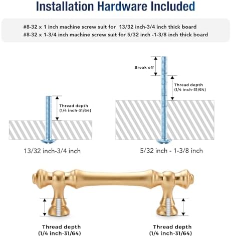 10-Piece Set of Brushed Brass Kitchen Cabinet Handles