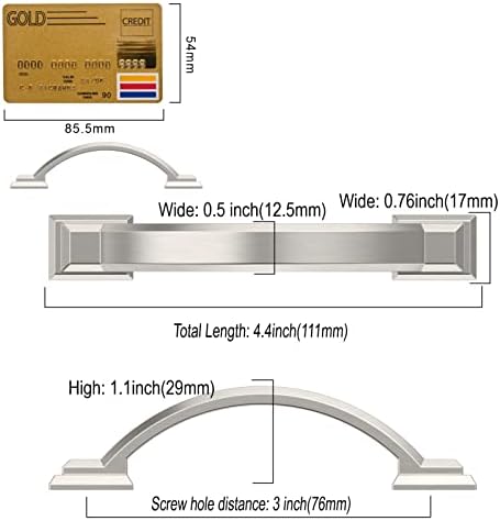 Amerdeco 10 Pack Satin Nickel Cabinet Pulls 3 Inch Hole Centers