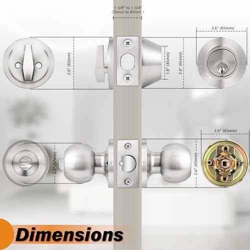 Probrico Satin Nickel Entry Door Handle Set with Deadbolts