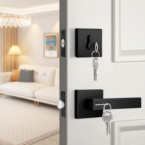 Probrico Matte Black Exterior Door Lockset with Deadbolt and Lever