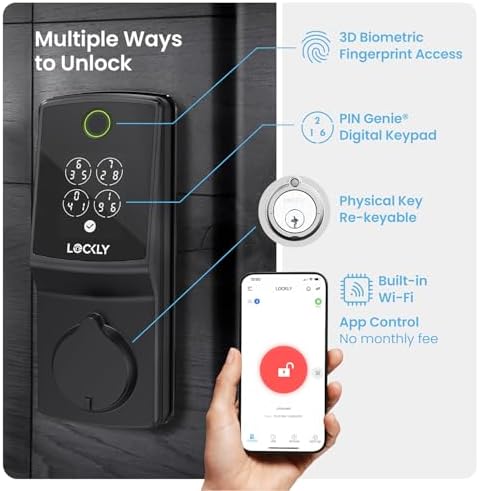 Lockly Secure Front Door Smart Lock with AI Fingerprint Entry