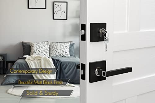 Avalon Deadbolt Set - Matte Black - Modern Door Hardware with 5-Year Warranty